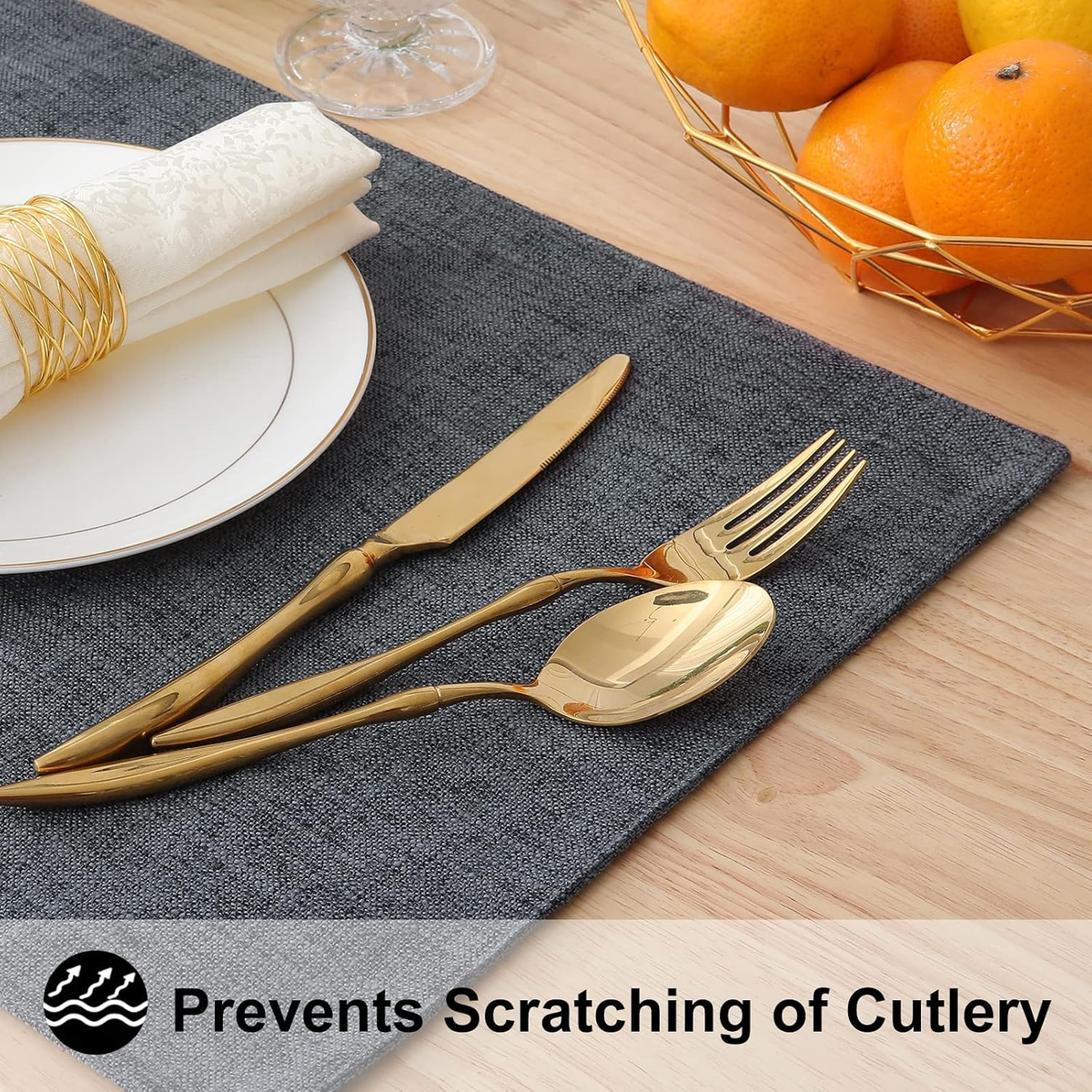 Faux Cotton Linen Placemats Set of 4, Cloth Dining Table Mats