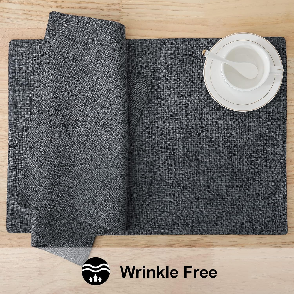Faux Cotton Linen Placemats Set of 4, Cloth Dining Table Mats