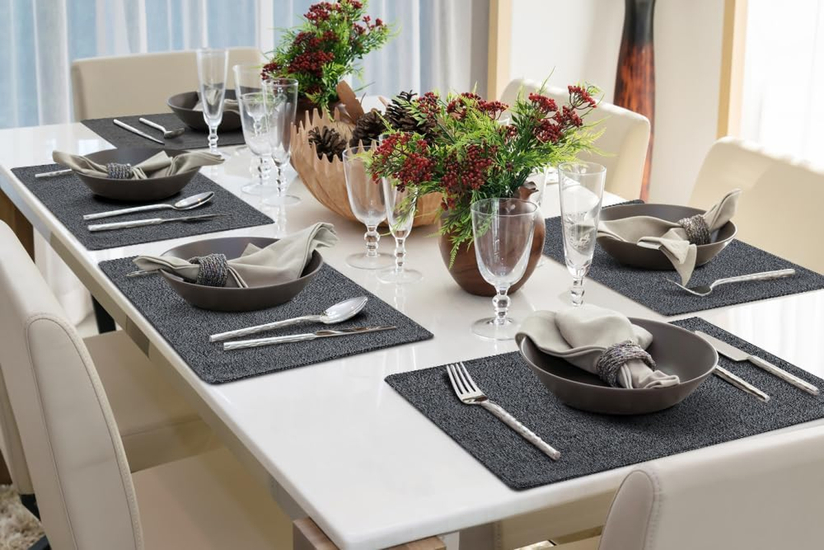 Faux Cotton Linen Placemats Set of 4, Cloth Dining Table Mats