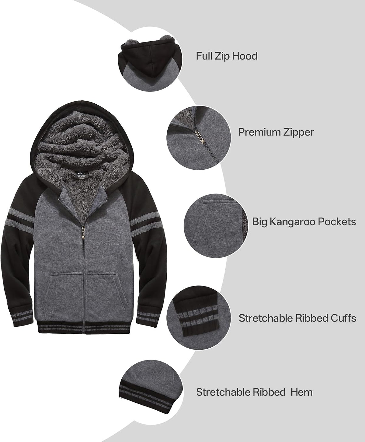 Boys Fleece Jacket Sherpa Lined Zip up Hoodie for Kids