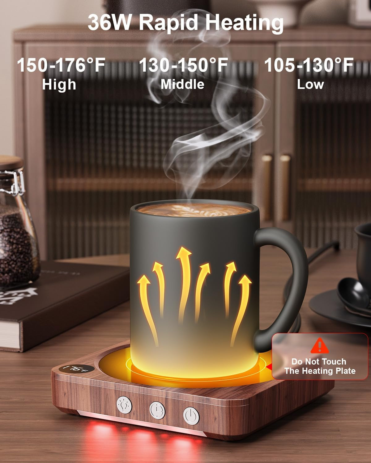 Coffee Mug Warmer for Desk, Candle Warmer Plate, 12H Timer, Wood