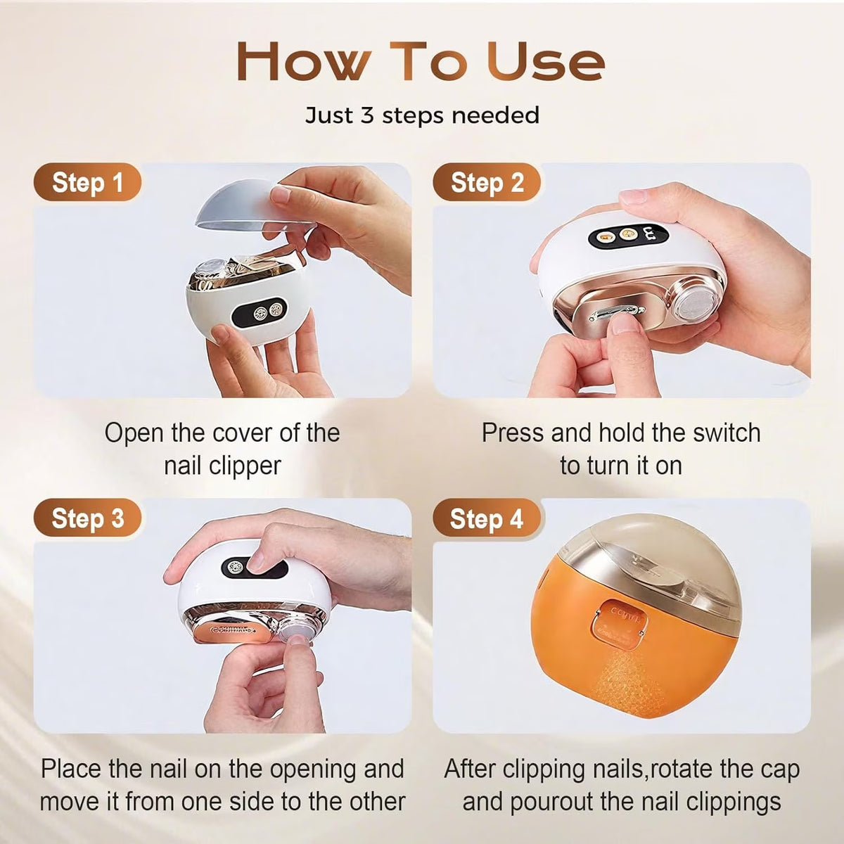 Multi-Functional Electric Nail Trimmer, 2025 Upgraded 2 in 1 Electric Polishing Automatic Nail Clippers, Electric Nail Clipper with 3 Speed Levels, Safe and Convenient Nail Trimmer (Orange)