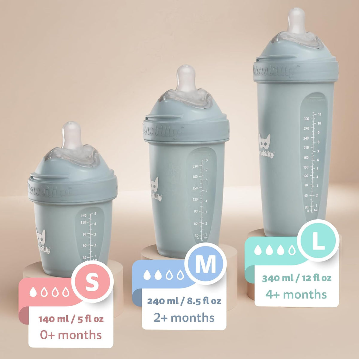 Anti-Colic Baby Bottles 5 Fl Oz/140Ml- Pack of 4 Newborn Baby Bottles, Slow Flow Plastic Bottles, Breast-Shaped Teat for Breastfed Babies – Multicolor – White, Gray, Pink, Hawthorn Rose