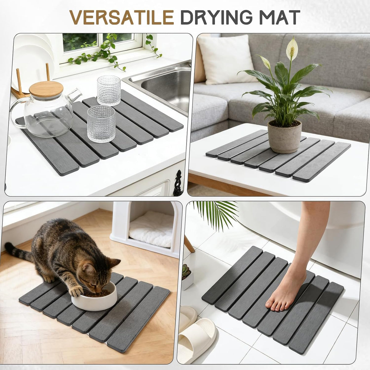 Stone Drying Mat 16" X 12" ,  Quick Dry Dish Drying Mat for Kitchen Counter, Foldable Diatomaceous Earth Mats, Fast Drying Stone Pad for Bath Kitchen