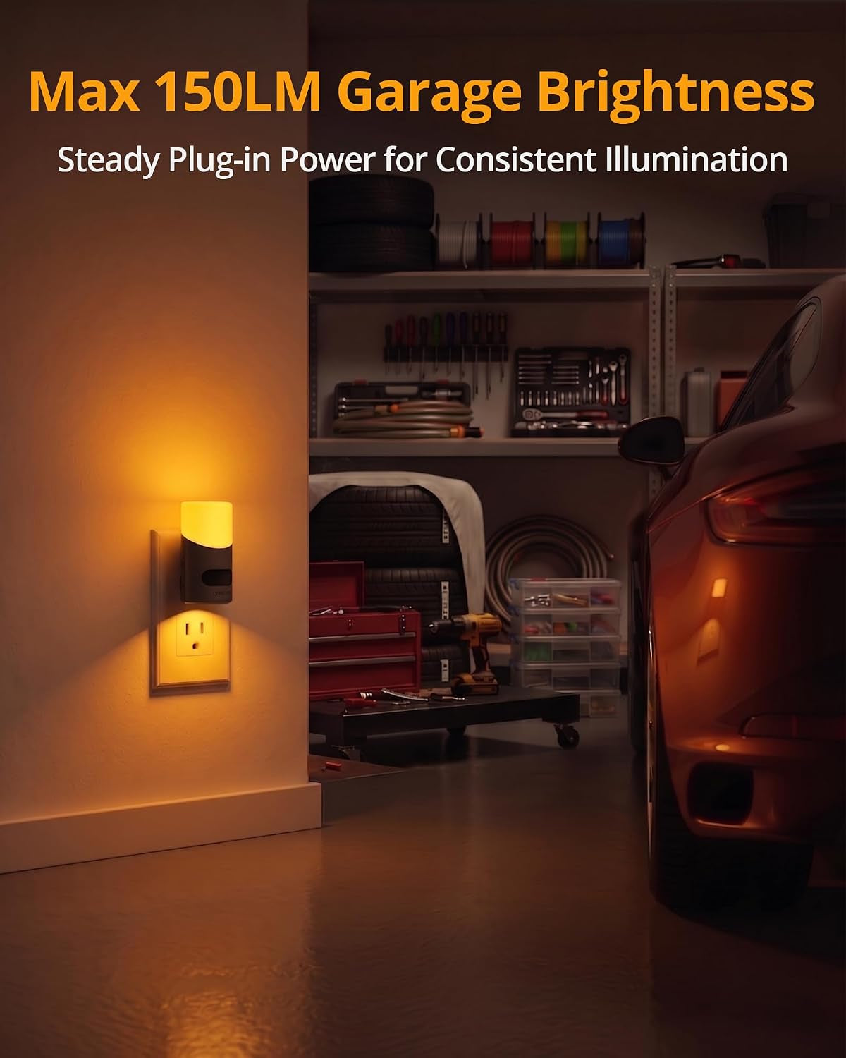 Amber Night Light with Motion Sensor, 1-150LM Dimmable Plug-In Nightlight Indoor for Bedroom, Bathroom, Hallway, Stairs, Pet House, Toilet, 2 Pack
