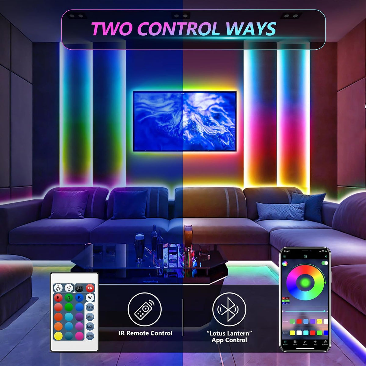 LED Strip Lights, 16.4Ft 150Leds RGB LED Lights for 32-75 Inch TV Behind,Music Sync App Control TV LED Strip with Remote,Usb Plug-In Bias LED Strips Lights for Bedroom Game Cabinet Desk Shelf