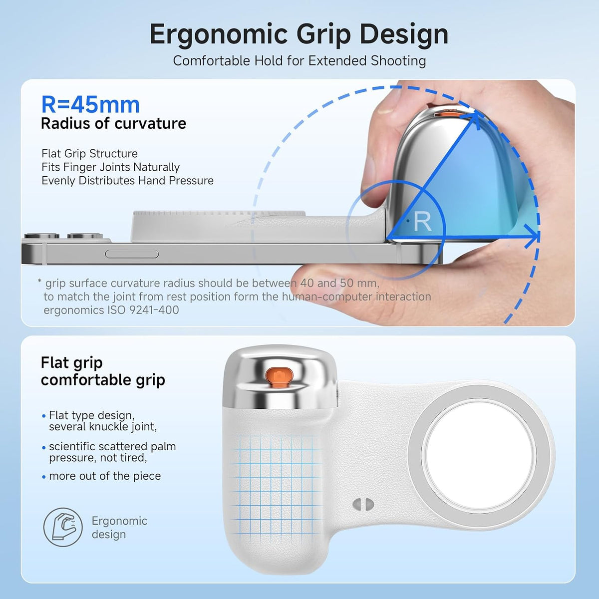 Magnetic Selfie Light & Phone Camera Grip with Detachable Wireless Shutter, Ergonomic Fun Shot Grip for Iphone & Android, Supports Native Camera, Tripod Mount, Portable Creator Kit