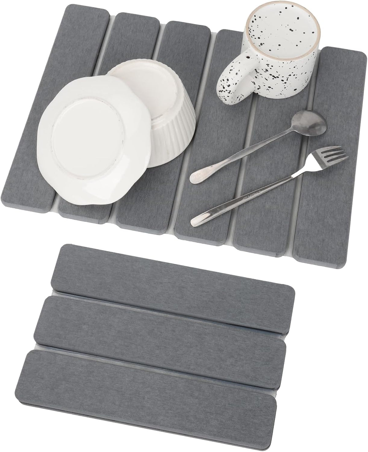 Stone Dish Drying Mat for Kitchen Counter, Eco-Friendly, Instant Drying Pad,Diatomaceous Earth Water Absorbing Mat, Foldable and Super Absorbent Dish Drying Stone Mat, 16"×12", Dark Gray
