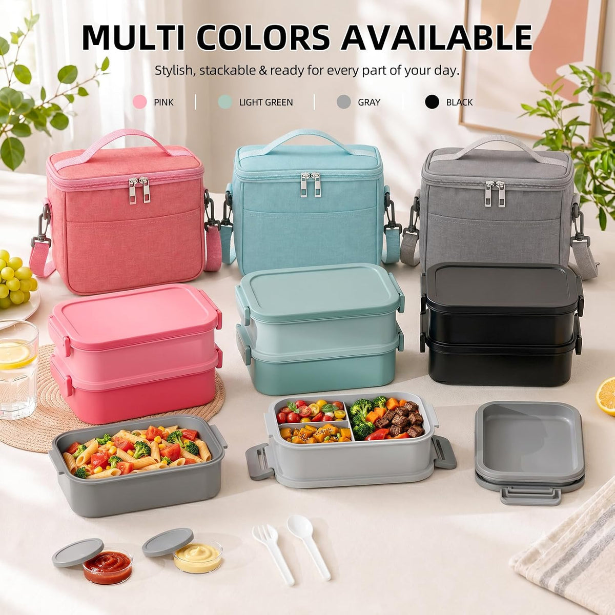 Bento Box Adults Lunch Box for Men Boys with Lunch Bags