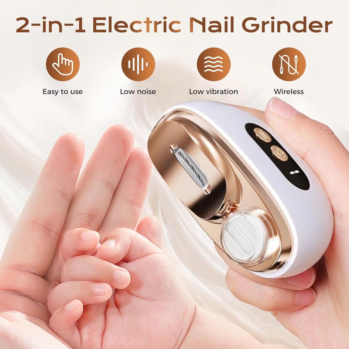 Multi-Functional Electric Nail Trimmer, 2025 Upgraded 2 in 1 Electric Polishing Automatic Nail Clippers, Electric Nail Clipper with 3 Speed Levels, Safe and Convenient Nail Trimmer (Orange)