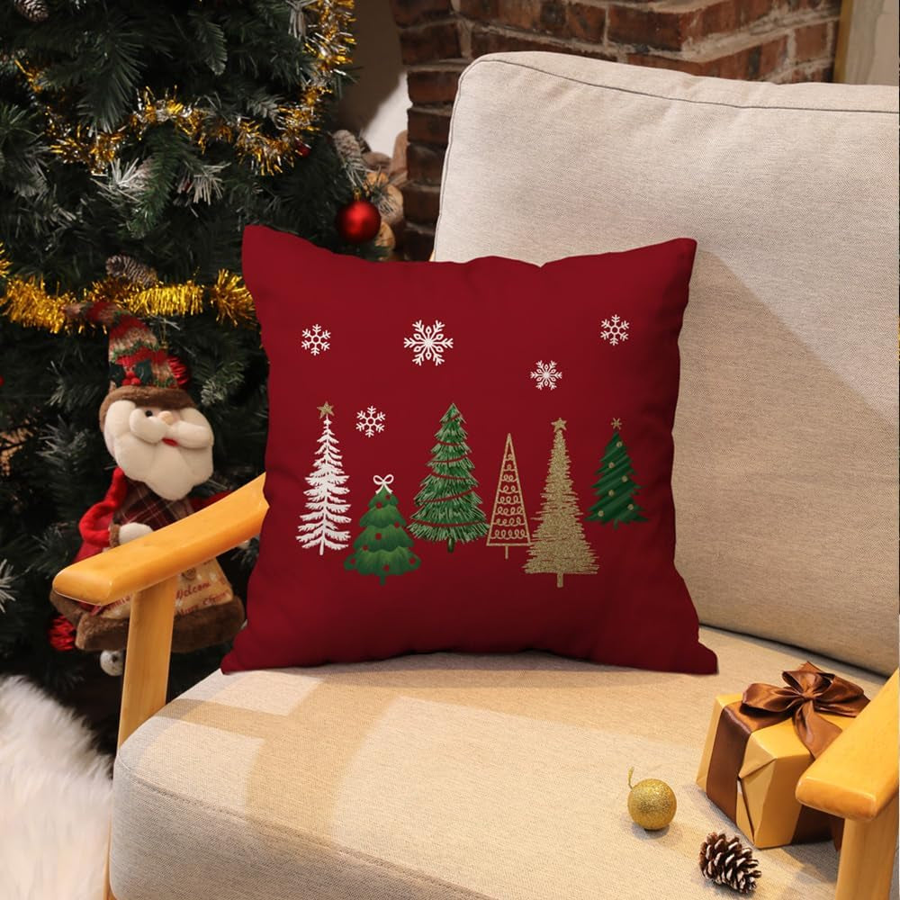 Christmas Pillow Covers 20X20 Inch Set of 2 Xmas Tree Decorative Red Throw Pillows Winter Christmas Decor for Home Couch TH-50A20