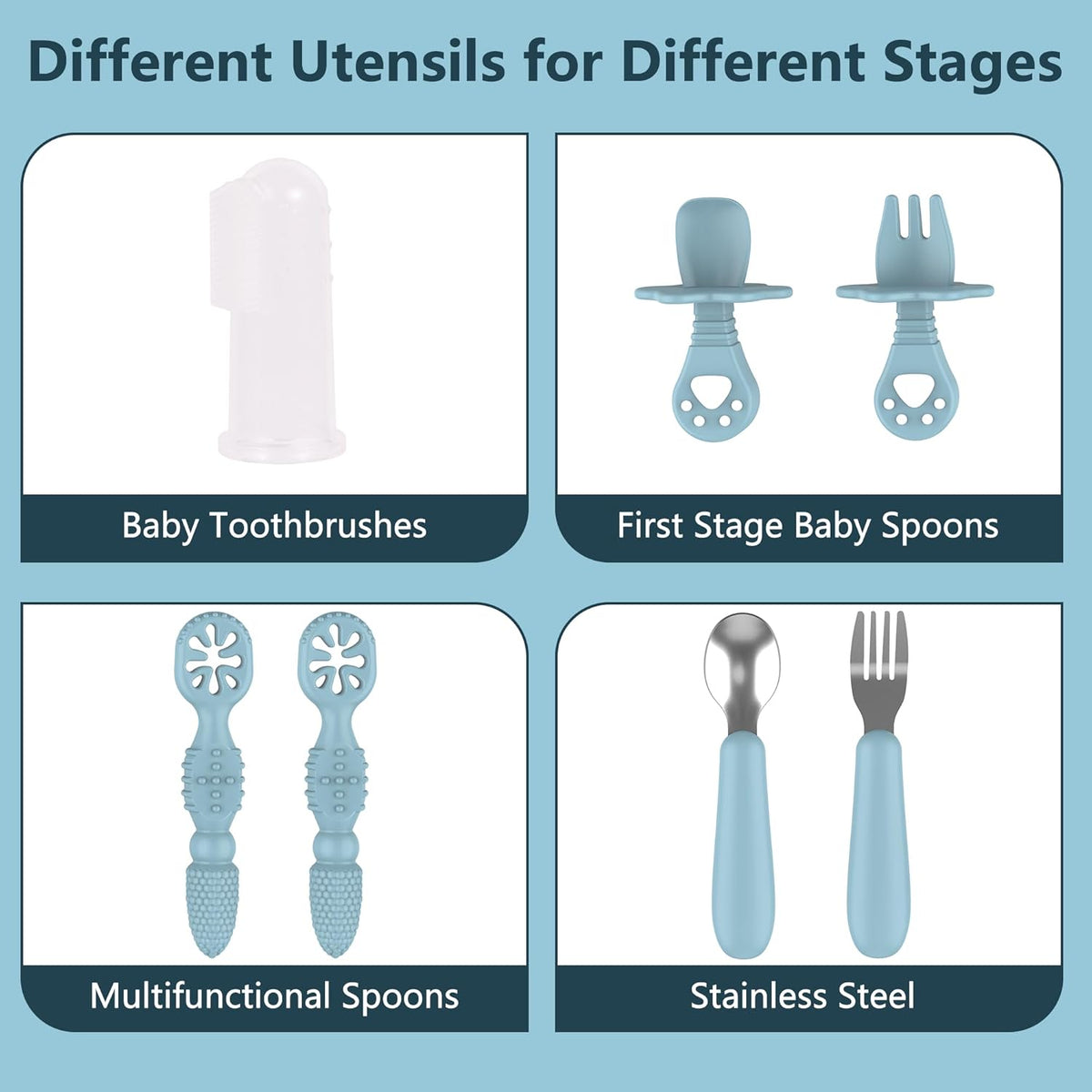 13PCS Baby Feeding Set, Removable Stainless & Silicone, Odor-Free