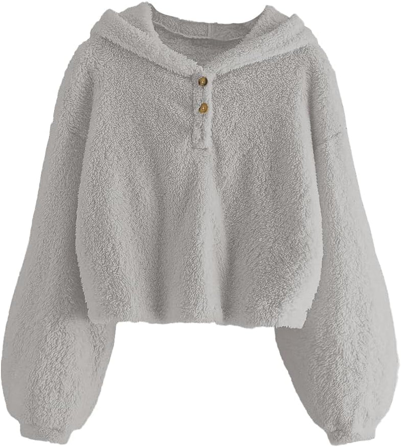 Kids Girl'S Fuzzy Hoodies Warm Loose Pullover Sherpa Jacket Tops