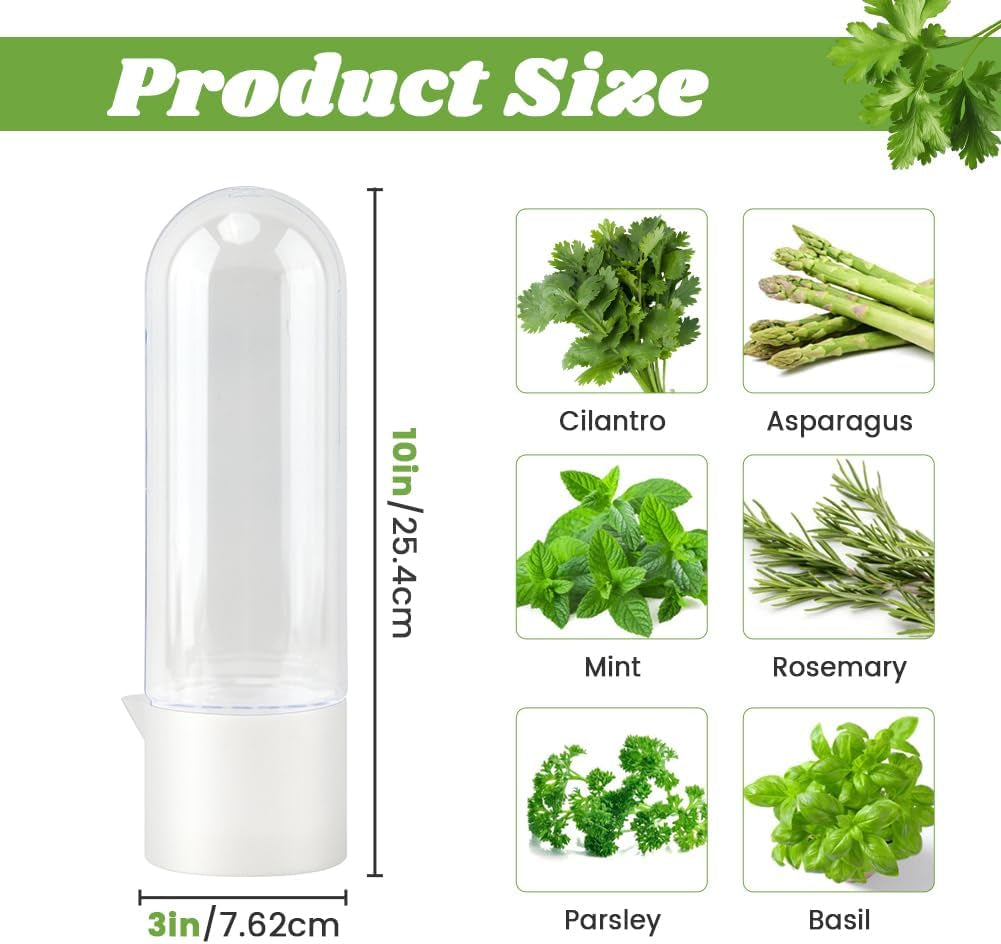 Fresh Herb Saver Cilantro Storage Containers for Refrigerator, Transparent Herbs Saver Fits Fridge Asparagus Parsley Mint Leaves, Keeps Greens Vegetables for 2-3 Weeks(Size:2 Pcs)