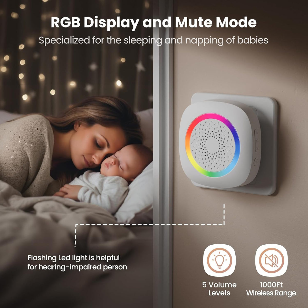 Wireless Motion Sensor Door Chime, Fast Detection PIR Entry Alert(5S Interval Alarm) with 61 Chimes, 5 Volume Levels, RGB Light Indicator, Easy Install for Business, Home, Elderly, Visitors