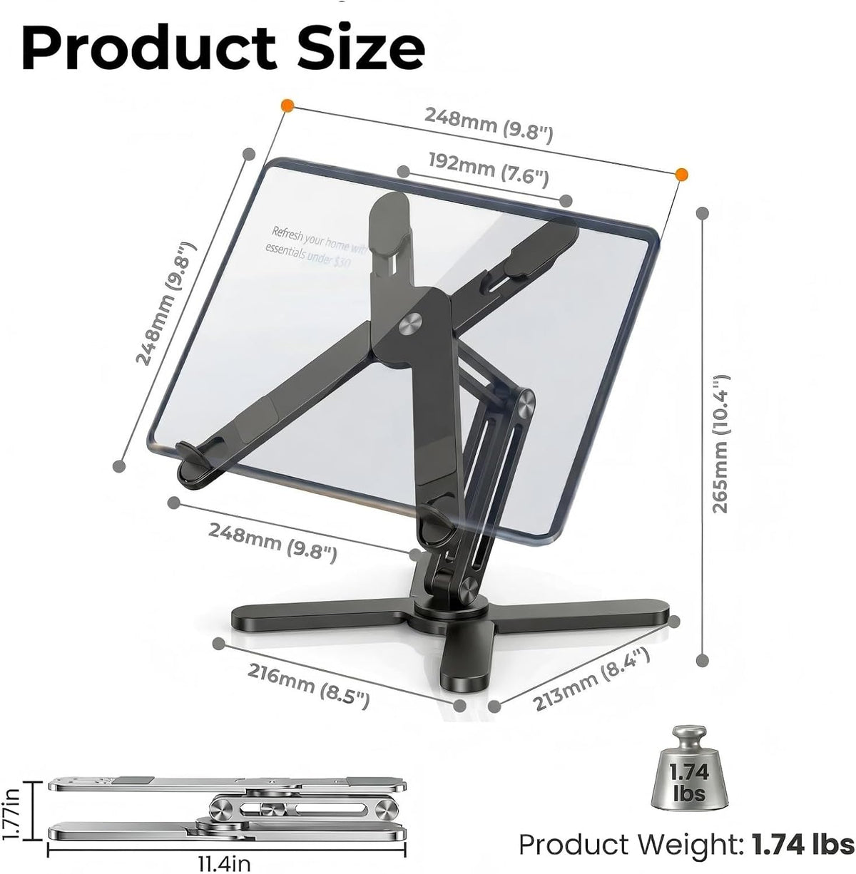 360 Rotating Laptop Stand Riser, Foldable for Desk, Black