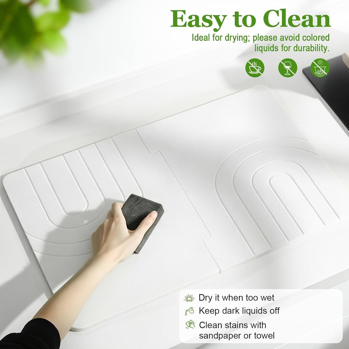 Large Stone Dish Drying Mat for Kitchen Counter 24"X16", White