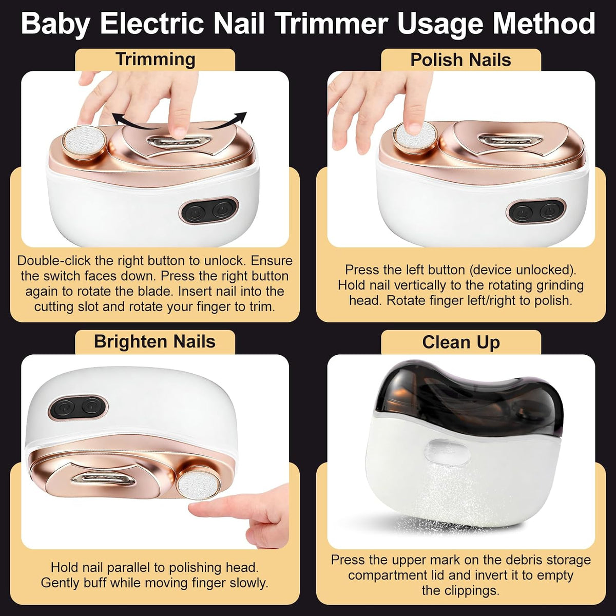 Electric Nail Clipper, 3 In1 Baby Nail Trimmer Electric, Smart Easy Nail Clipper with LED Light & Nail Clip for People Adults, Seniors, Women, Men and Kids (White)