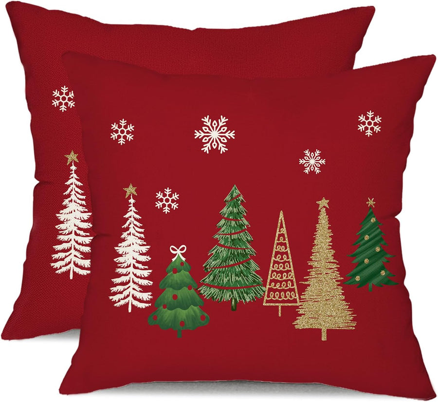 Christmas Pillow Covers 20X20 Inch Set of 2 Xmas Tree Decorative Red Throw Pillows Winter Christmas Decor for Home Couch TH-50A20