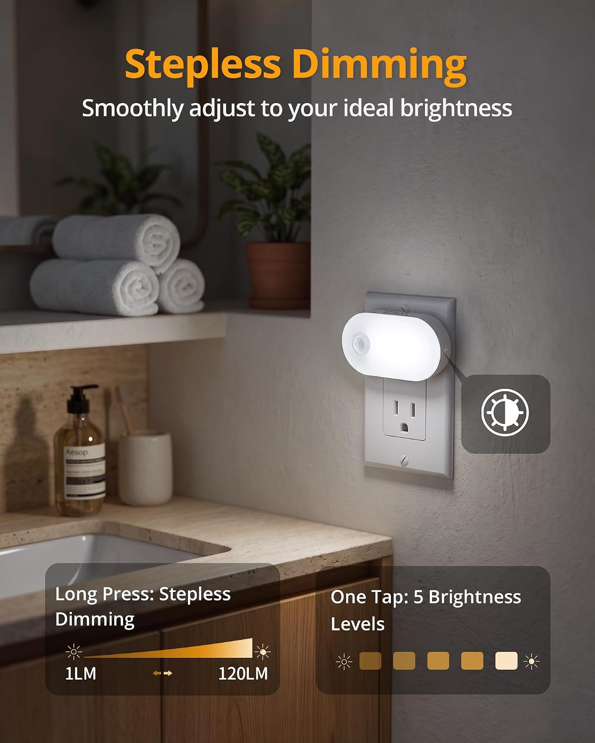 120 Lumens Ultra Bright Plug-In Motion Sensor Night Light, 4-Pack