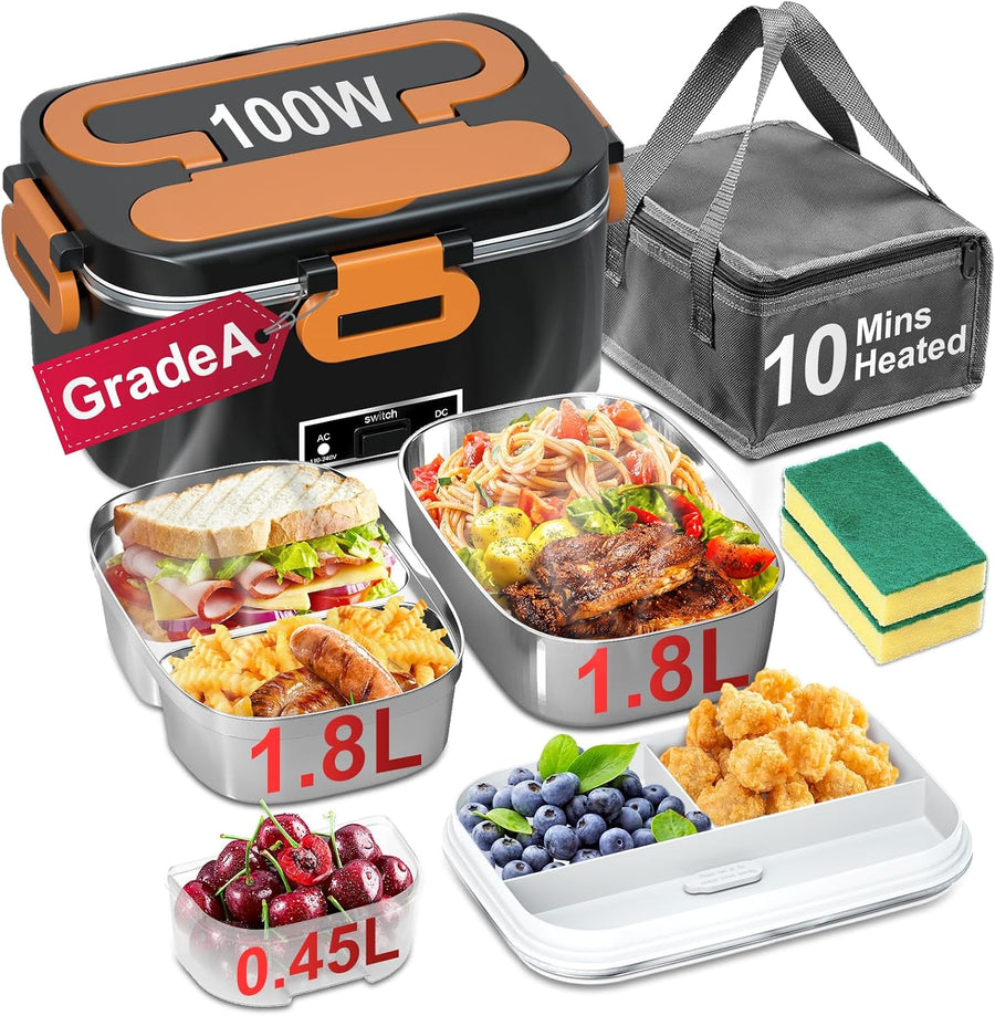 100W Electric Lunch Box for Adults,2 Pack 1.8L Portable Food Warmer