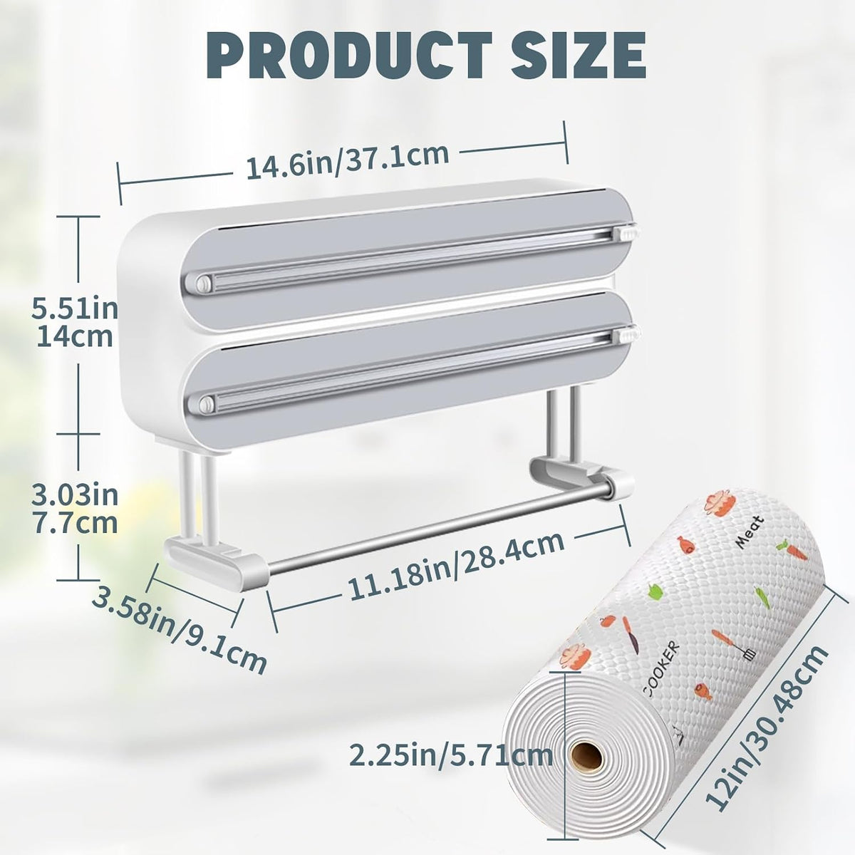3 in 1 Plastic Wrap Dispenser with Cutter Magnetic Aluminum Foil
