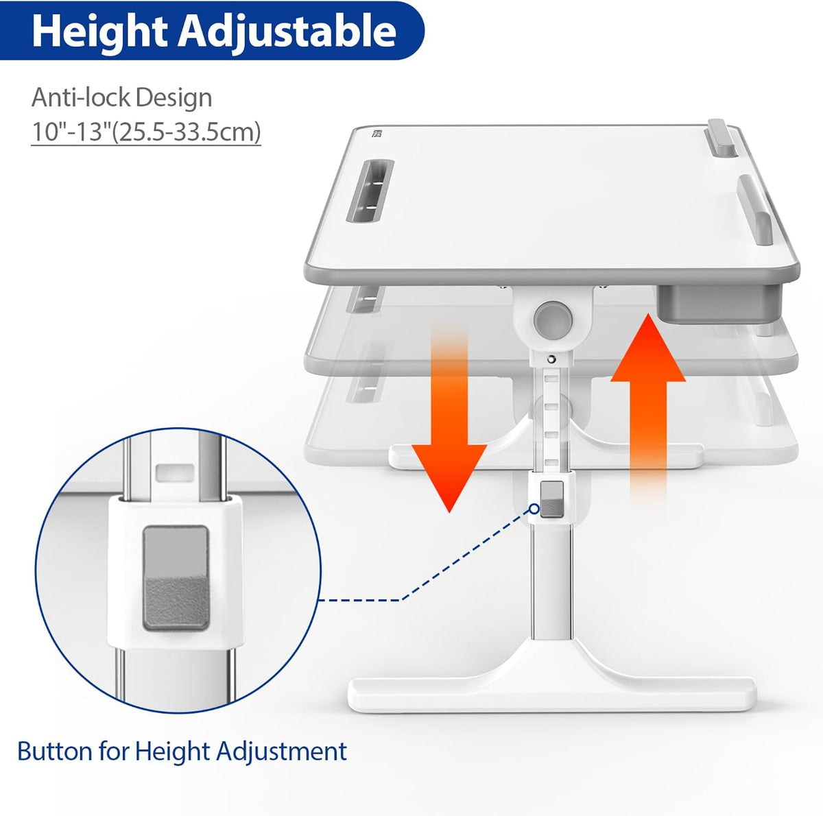 LT05 Adjustable Laptop Table, Lap Desk, Portable Standing Bed Desk, Foldable Sofa Breakfast Tray, Notebook Computer Stand for Reading and Writing, Medium Size, White
