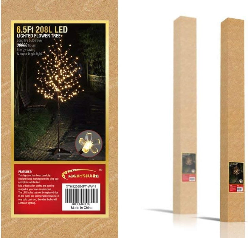 6.5FT 208 LED Cherry Blossom Tree, Lighted Artificial Tree for Decoration inside and Outside, Home Patio Wedding Festival Christmas Decor