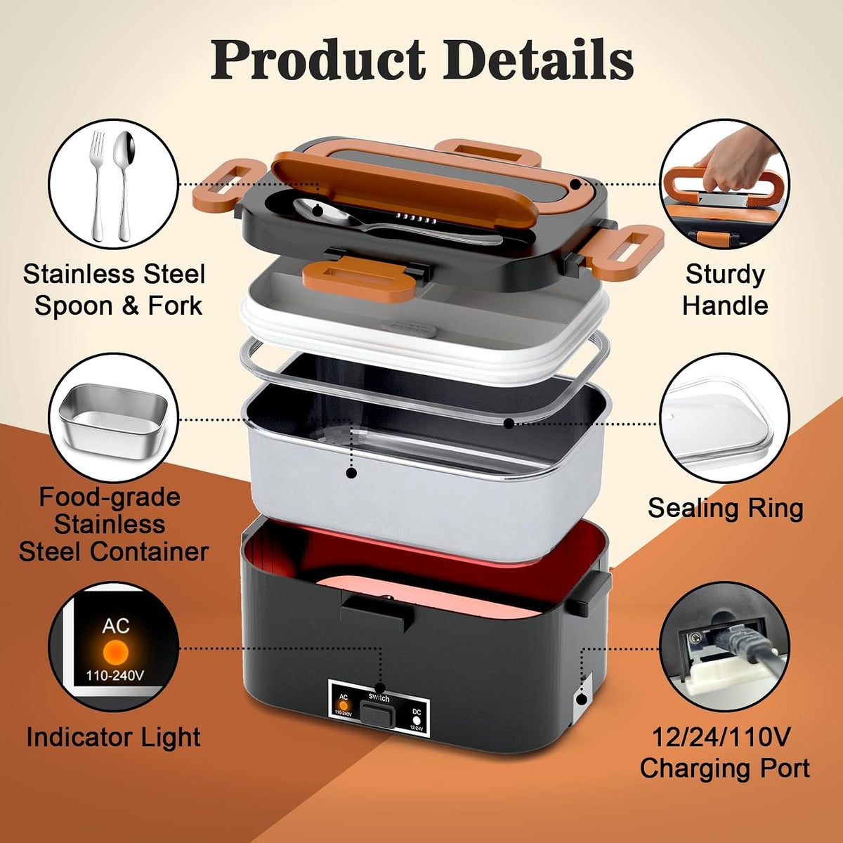 100W Electric Lunch Box for Adults,2 Pack 1.8L Portable Food Warmer
