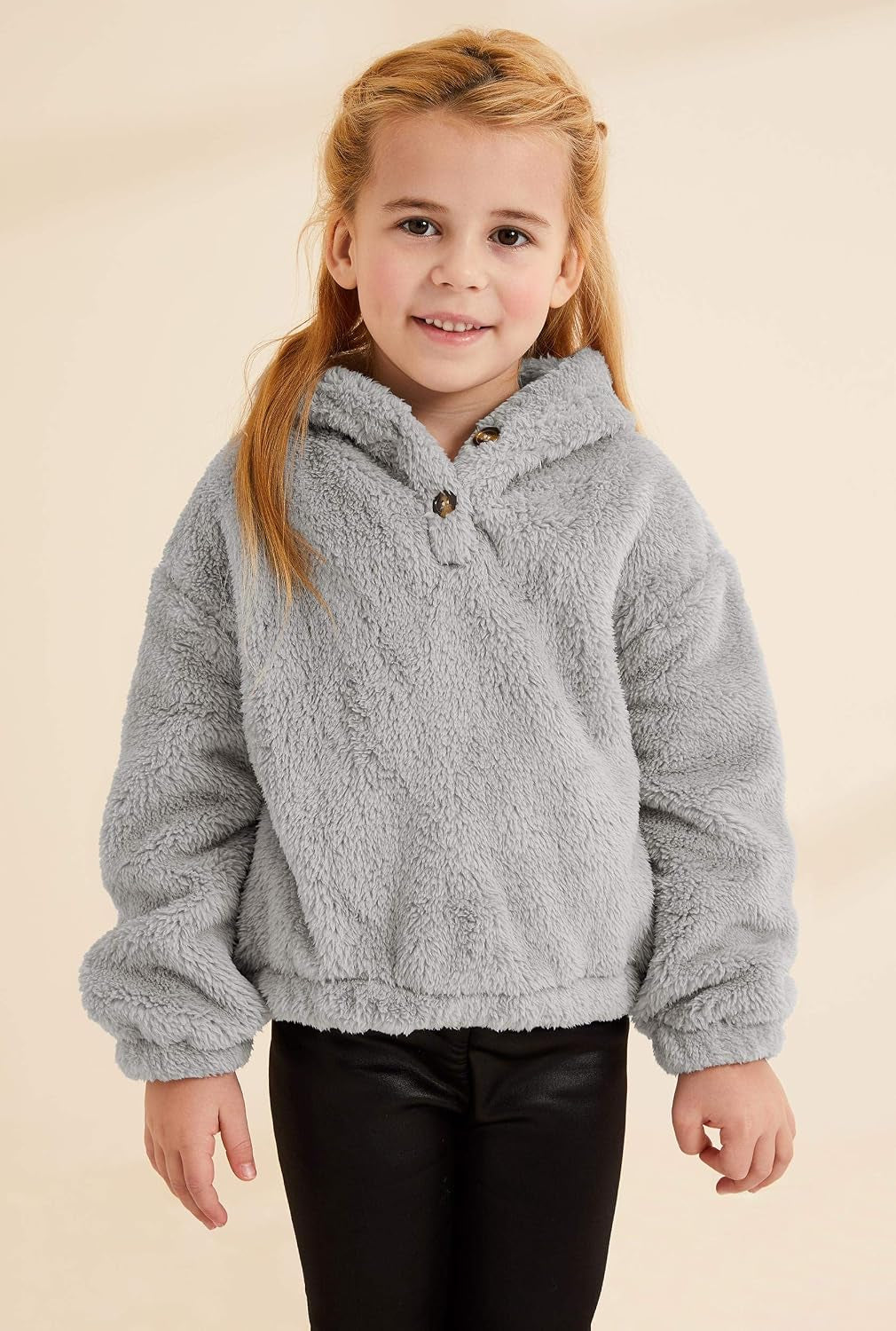 Kids Girl'S Fuzzy Hoodies Warm Loose Pullover Sherpa Jacket Tops