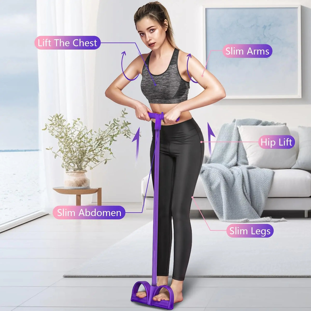 Fitness Resistance Band Foot Pedal Abdominal Exercise Auxiliary Thin Belly Leg Fitness Home Gym Equipment Women Six Rope Stretch