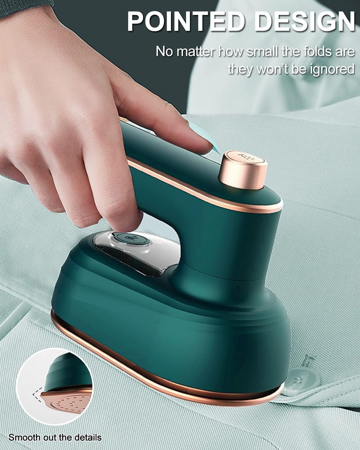 Mini Travel Iron for Clothes, Handheld Portable Electric Heat Press, Green