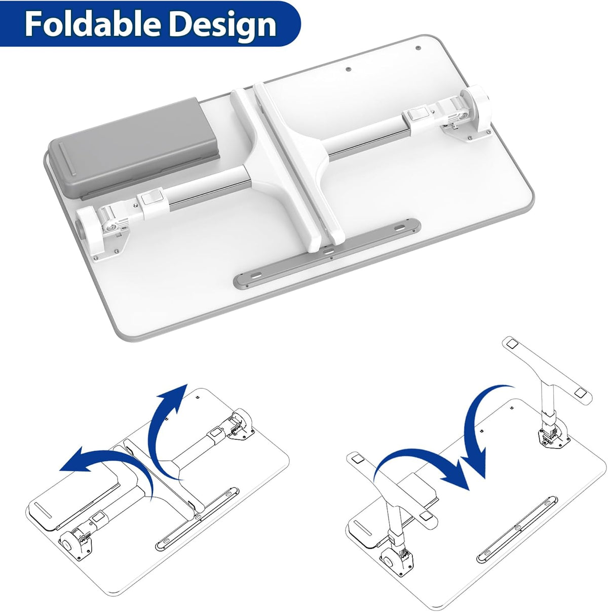 LT05 Adjustable Laptop Table, Lap Desk, Portable Standing Bed Desk, Foldable Sofa Breakfast Tray, Notebook Computer Stand for Reading and Writing, Medium Size, White