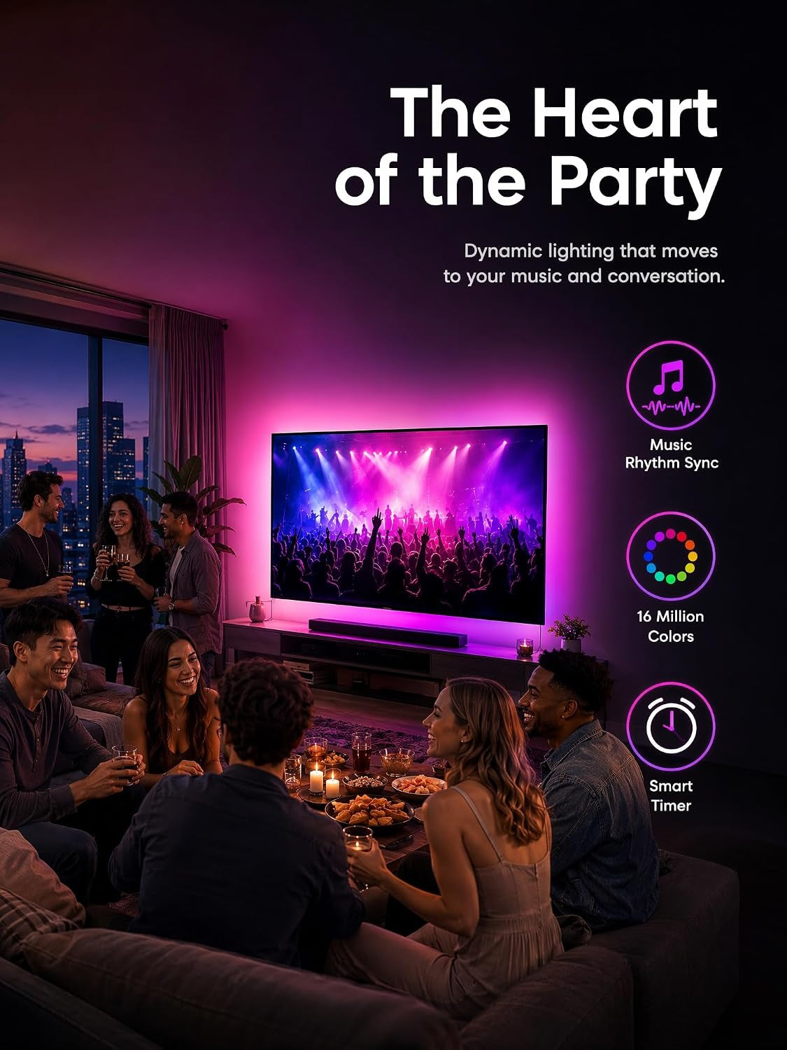 LED Lights RGB Backlight, 16.4Ft Strip for 65-85 Inch TV Behind, Music Sync USB Bluetooth APP Remote Control Color Changing Light for Gaming Room