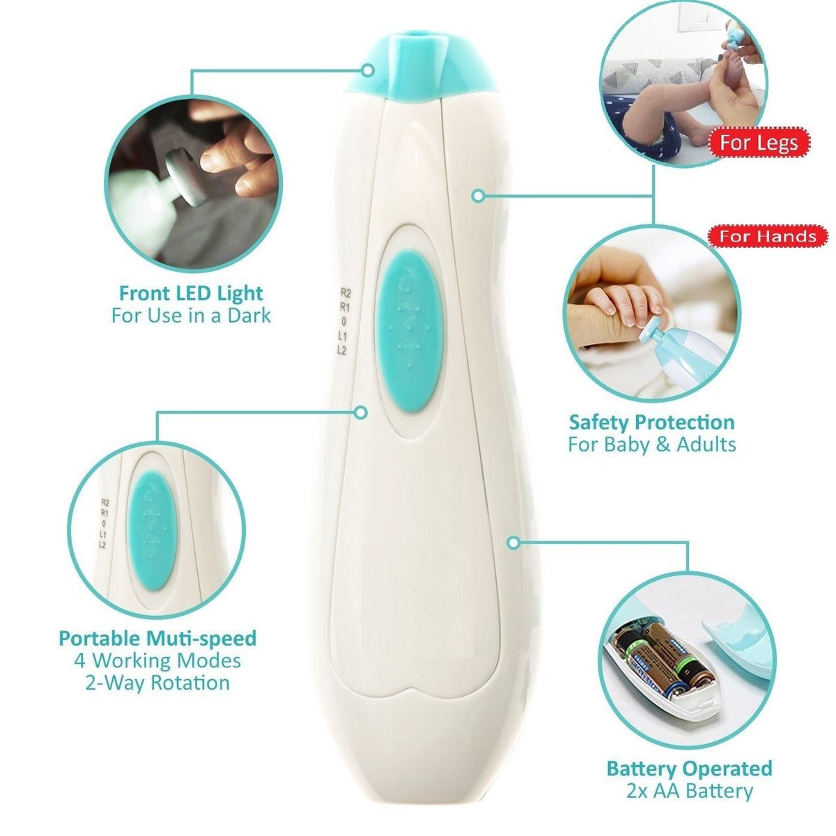 Baby Nail File Electric Nail Trimmer Clippers, Blue and White