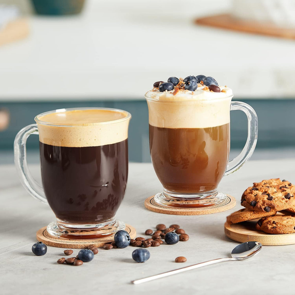 Glass Coffee Mugs Set of 6, Clear Large Coffee Mug 15 Oz with Handles for Hot Beverages, Clear Mugs for Tea, Cappuccino, Latte, Espresso Coffee, Juice, Glass Coffee Cups