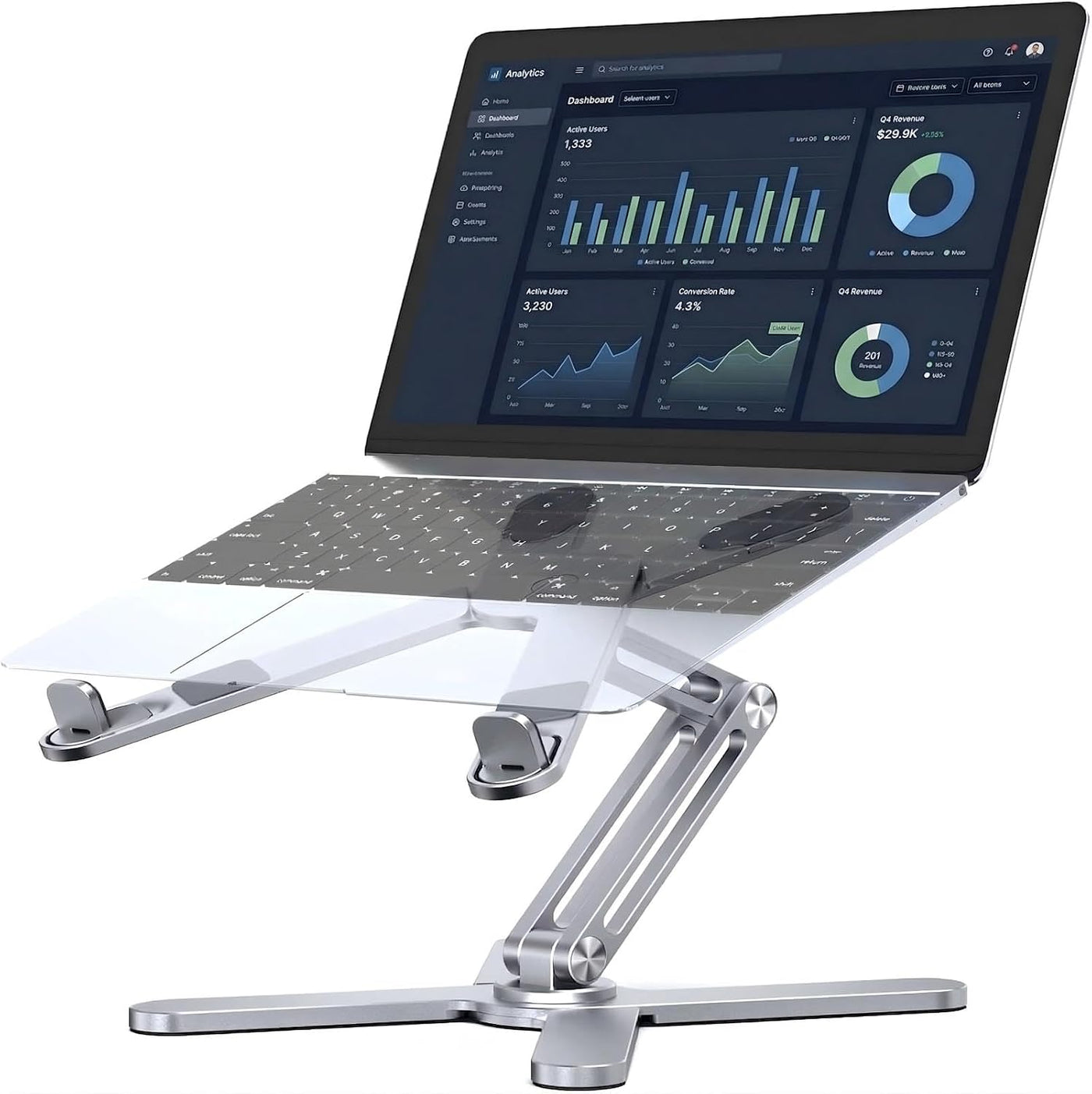 360 Rotating Laptop Stand Riser, Foldable for Desk, Silver