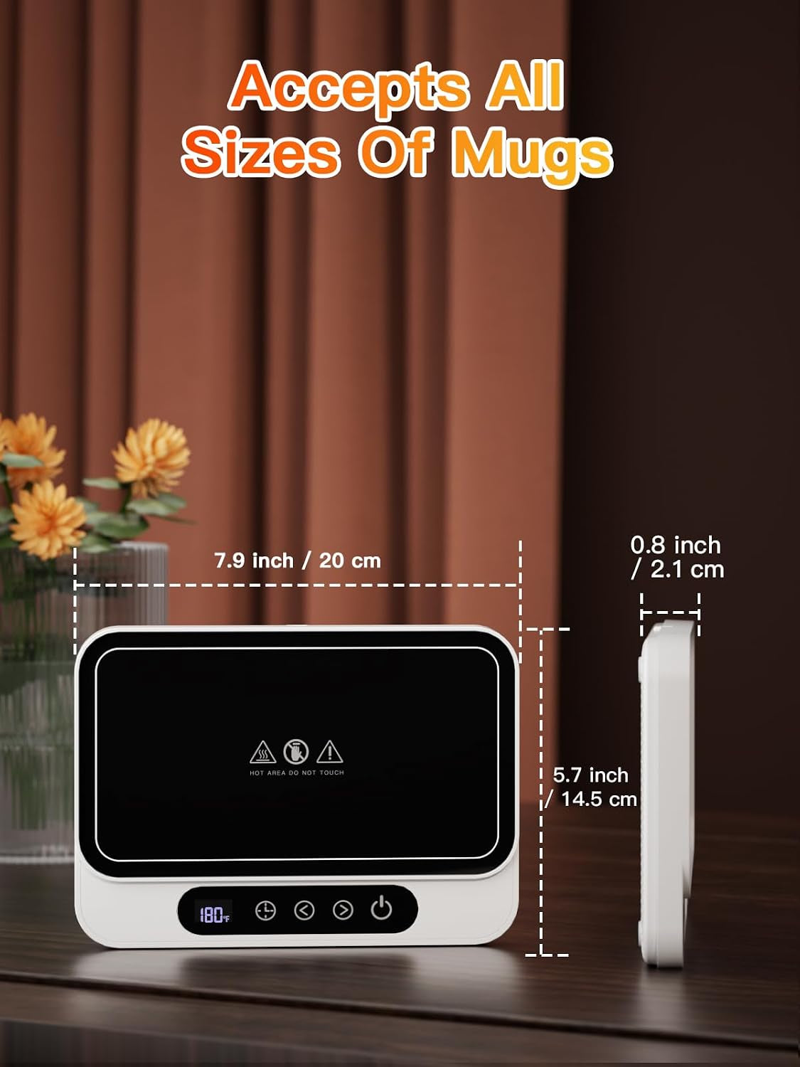 Mug Warmer, 50W Large Heating Panel Coffee Mug Warmer with 6-Temp Settings, 8H Auto Shut-Off, 12H Timer, Ultra-Thin Design, Coffee Cup Warmer for Desk, Ideal for Home, Office, Travel (White)