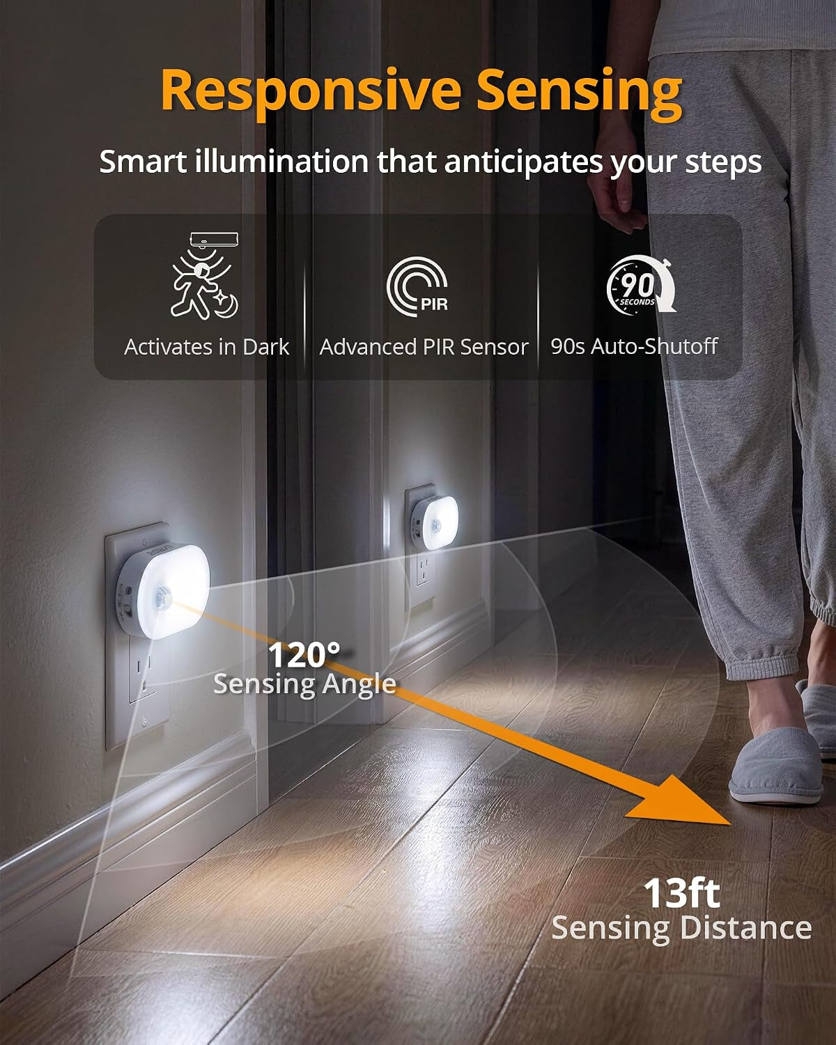120 Lumens Ultra Bright Plug-In Motion Sensor Night Light, 4-Pack