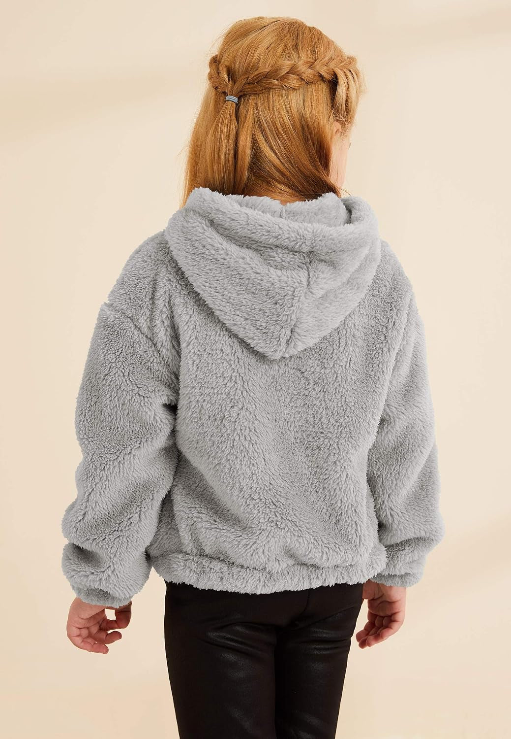 Kids Girl'S Fuzzy Hoodies Warm Loose Pullover Sherpa Jacket Tops