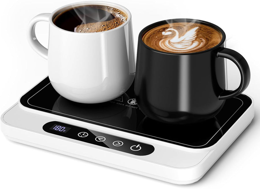 Mug Warmer, 50W Large Heating Panel Coffee Mug Warmer with 6-Temp Settings, 8H Auto Shut-Off, 12H Timer, Ultra-Thin Design, Coffee Cup Warmer for Desk, Ideal for Home, Office, Travel (White)
