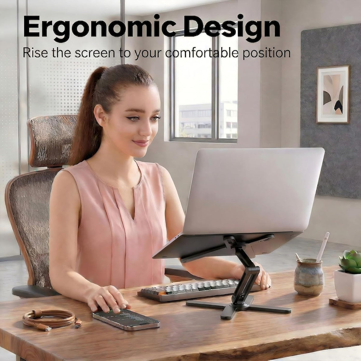 360 Rotating Laptop Stand Riser, Foldable for Desk, Black