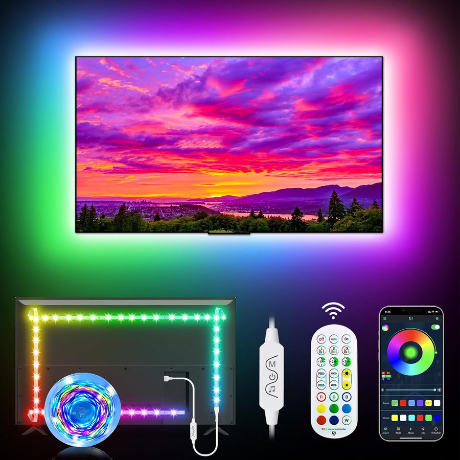 RGB 9.84Ft LED Strip Lights for 32-43In TV, Dreamcolor Music Sync TV Backlight Color Changing, APP Remote Control for Home Gaming Room & Xmas Decor