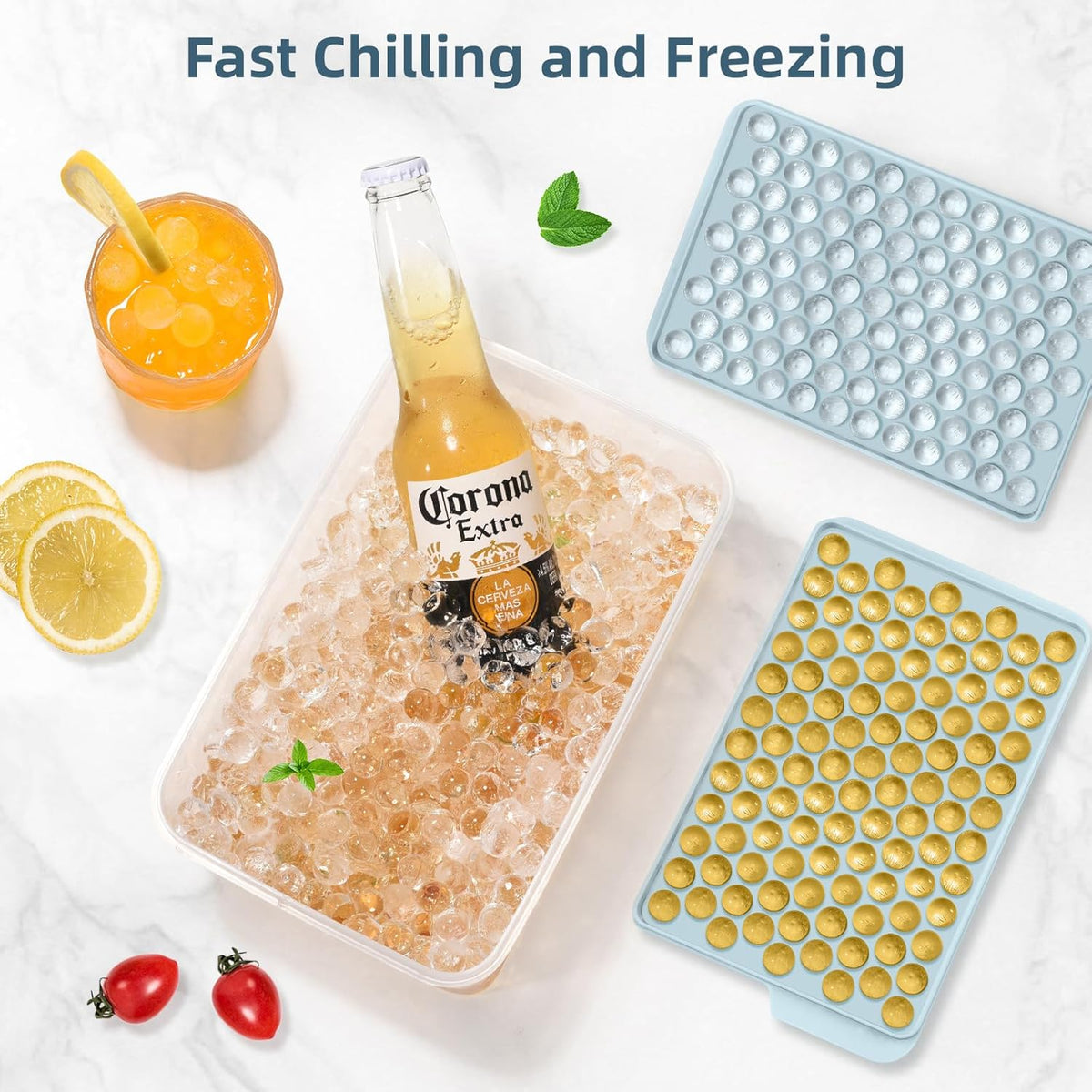 Mini Ice Cube Trays for Freezer with Lid, 0.55" Pebble Ice
