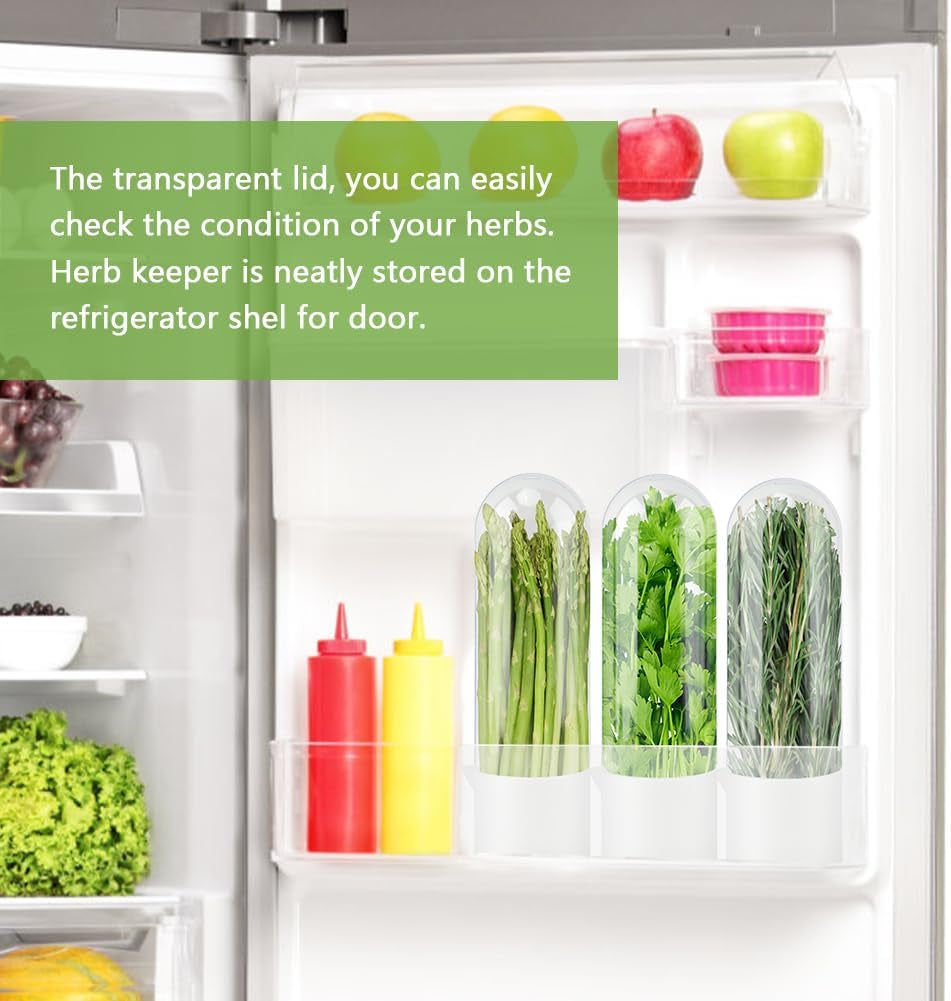 Fresh Herb Saver Cilantro Storage Containers for Refrigerator, Transparent Herbs Saver Fits Fridge Asparagus Parsley Mint Leaves, Keeps Greens Vegetables for 2-3 Weeks(Size:2 Pcs)