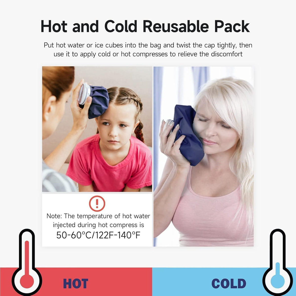 Ice Packs for Injuries Reusable, Ice Cold Pack, Ice Bags Hot Water Bag for Hot & Cold Therapy and Pain Relief, 3 Ice Packs, 3 Sizes (6"/9"/11"), No-Leak Elastic Breathable Ice Bag