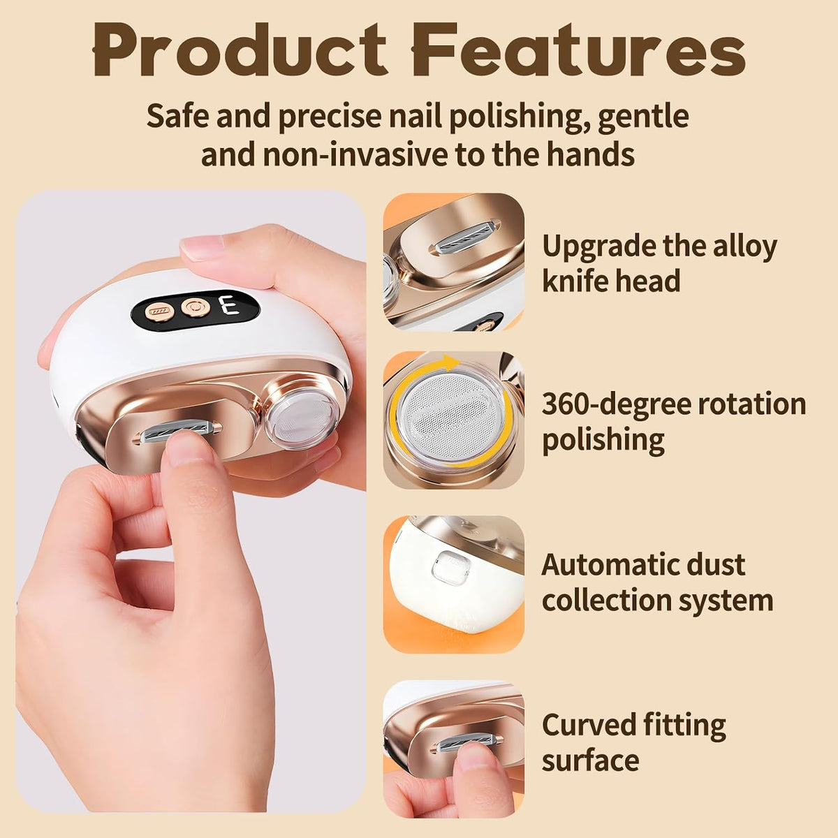 Multi-Functional Electric Nail Trimmer, 2 in 1 Electric Polishing Automatic Nail Clippers, Electric Nail Clipper with 3 Speed Levels, Safe and Convenient Nail Trimmer