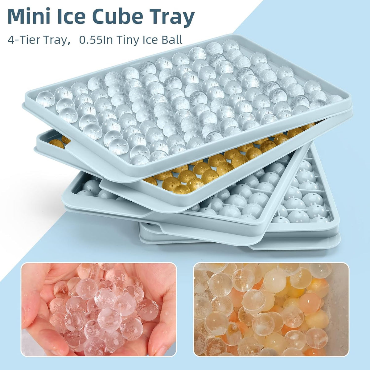 Mini Ice Cube Trays for Freezer with Lid, 0.55" Pebble Ice