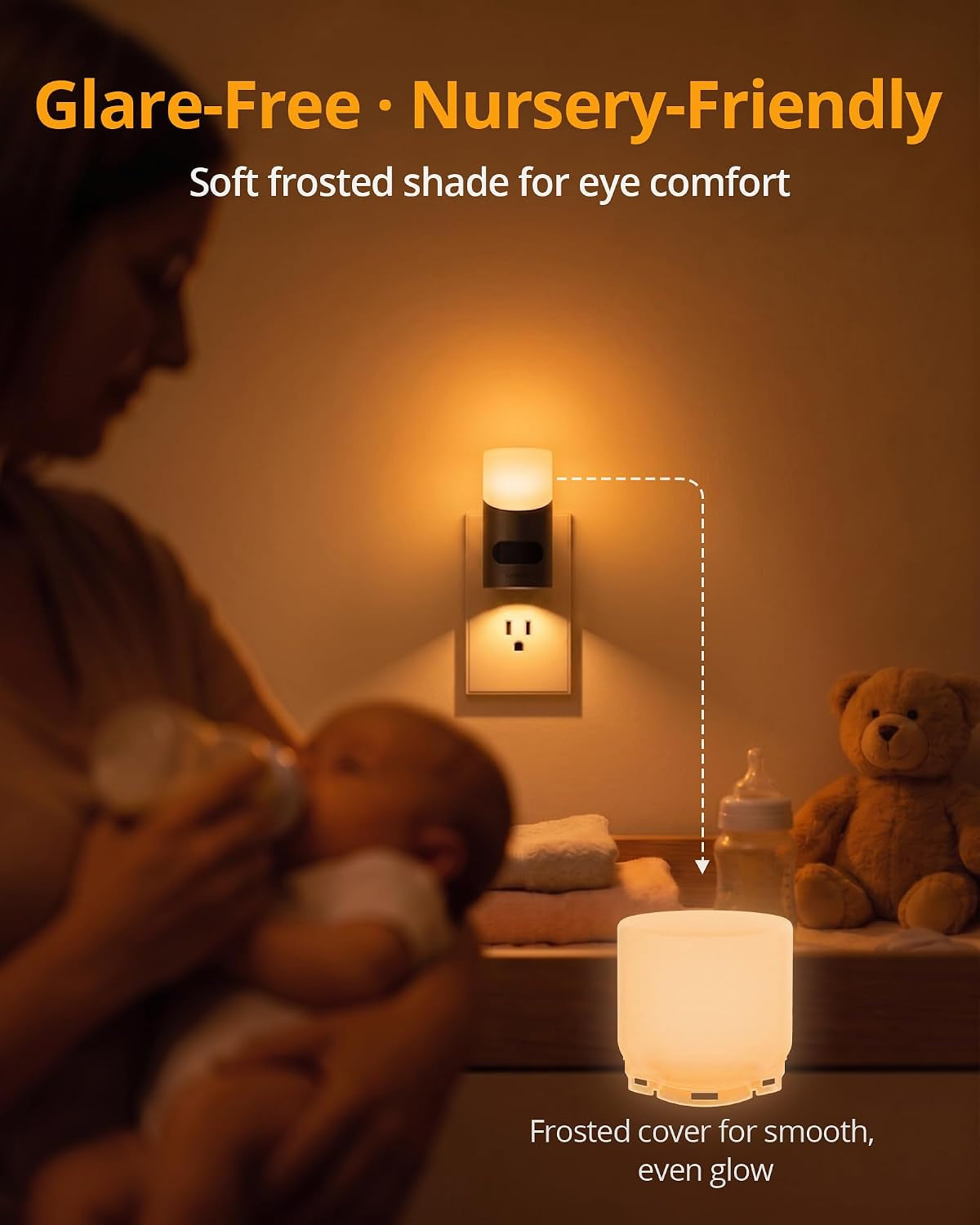 Amber Night Light with Motion Sensor, 1-150LM Dimmable Plug-In Nightlight Indoor for Bedroom, Bathroom, Hallway, Stairs, Pet House, Toilet, 2 Pack