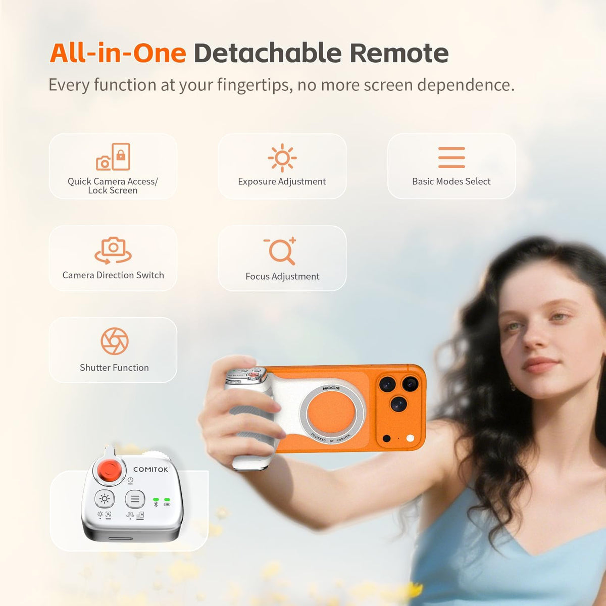 MOCA - Iphone Camera Grip - for Native Camera Control with Removable Remote & Built-In Keychain, Magnetic Phone Camera Grip No Need App Support Ios26/17/18, Fun Shot Magnetic Grip with 1/4 Nut